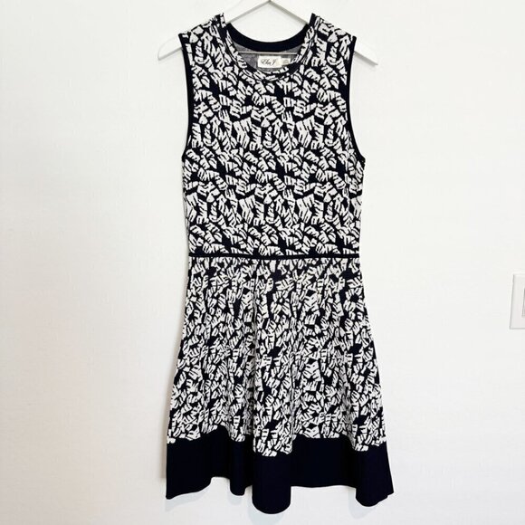 Eliza J Knit Sleeveless Crewneck Geometric Print Fit + Flare Sweater Dress Large - Picture 1 of 8